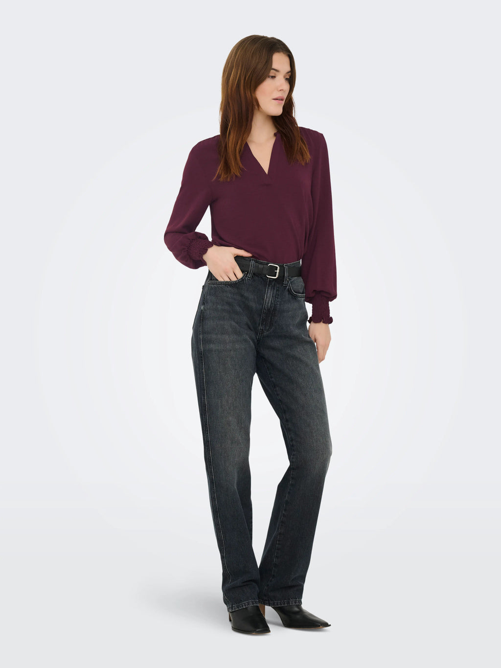 ONLMETTE V-NECK LS SMOCK TOP NOOS WVN