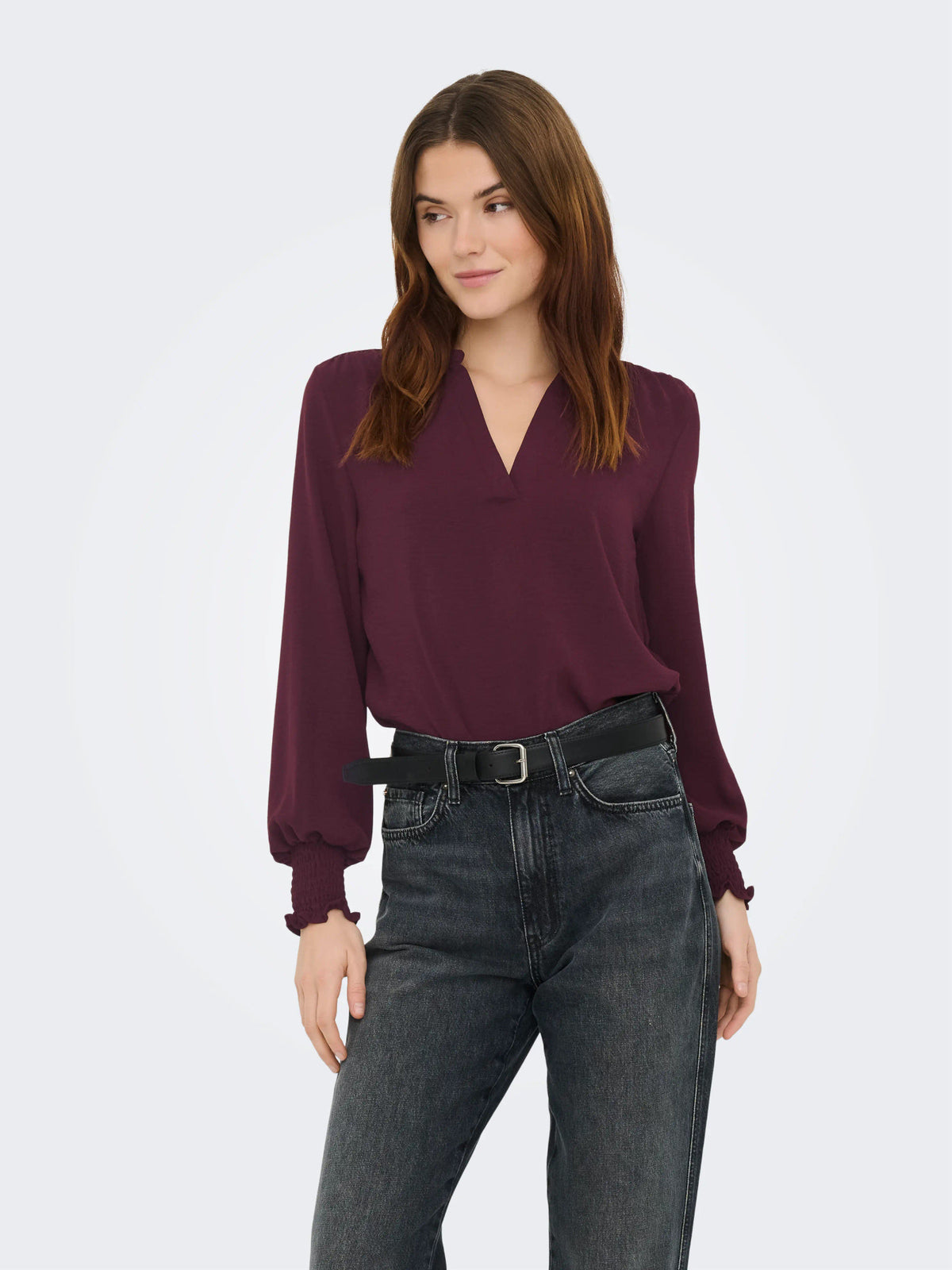 ONLMETTE V-NECK LS SMOCK TOP NOOS WVN