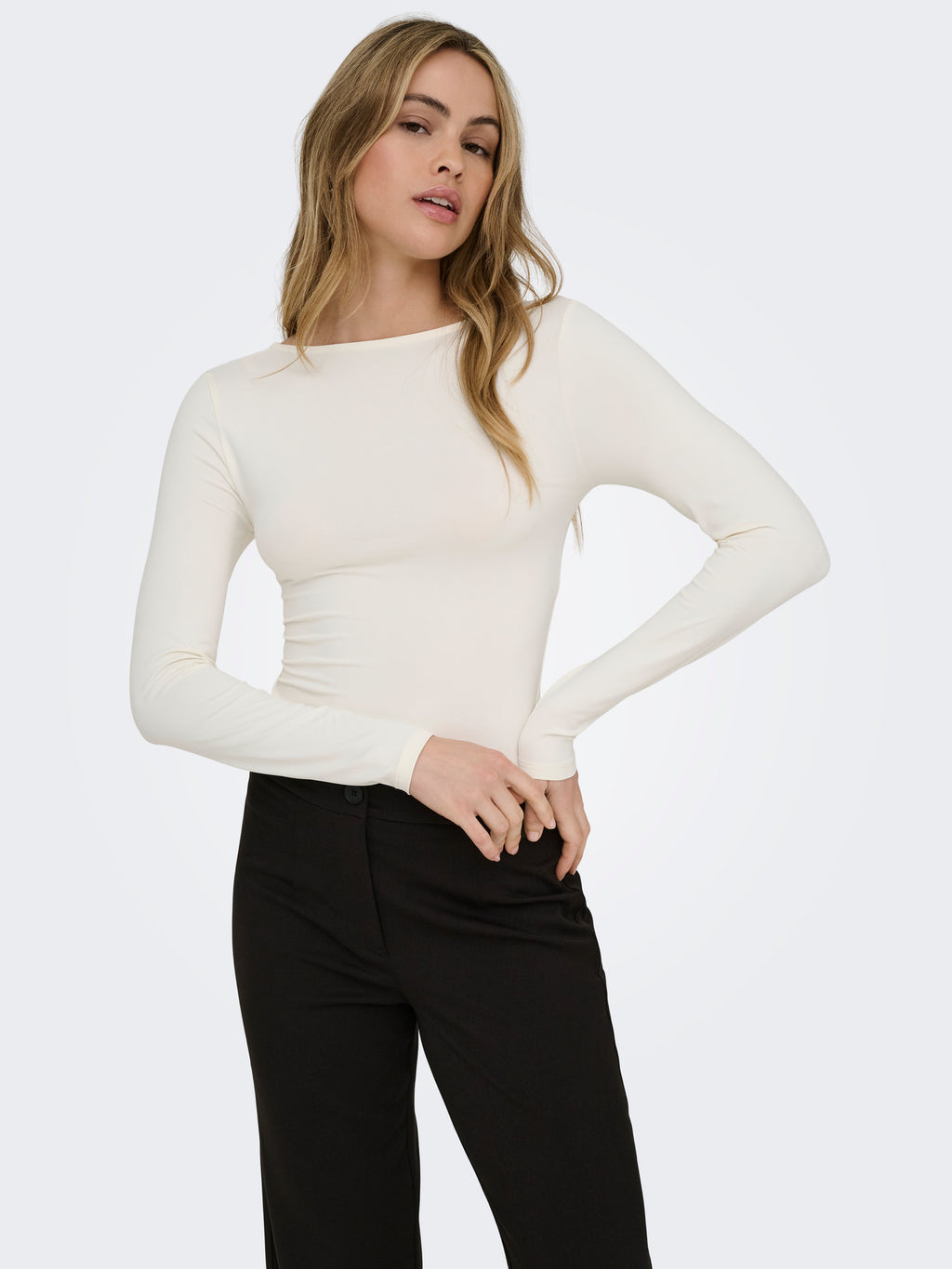 ONLEA L/S 2-WAY DEEP NECK TOP JRS NOOS