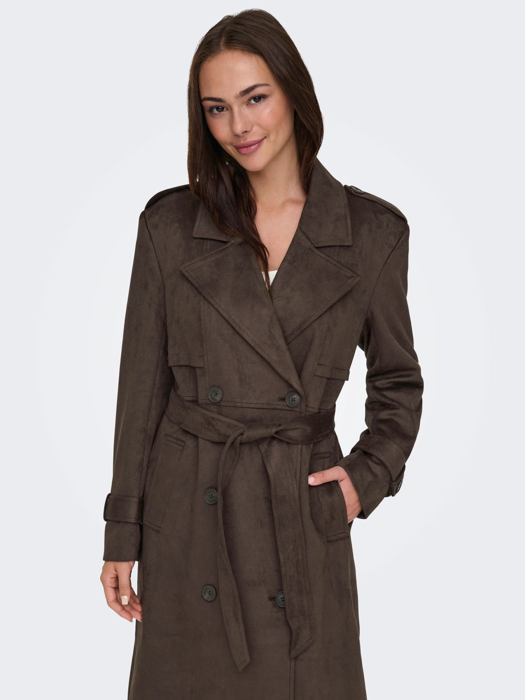 ONLINA LONG FAUX SUEDE TRENCHCOAT PNT