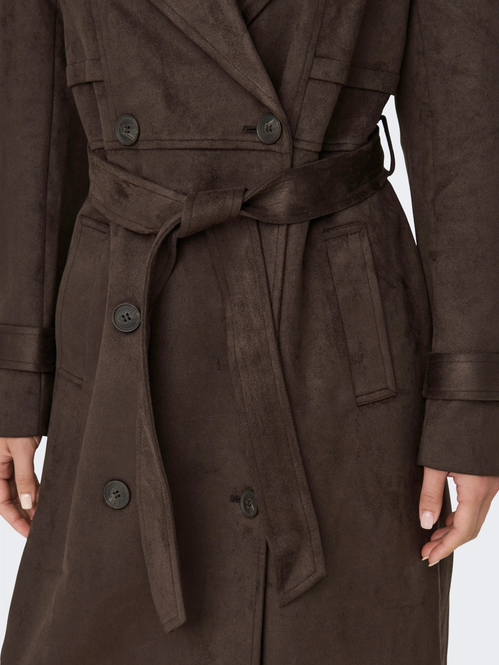 ONLINA LONG FAUX SUEDE TRENCHCOAT PNT