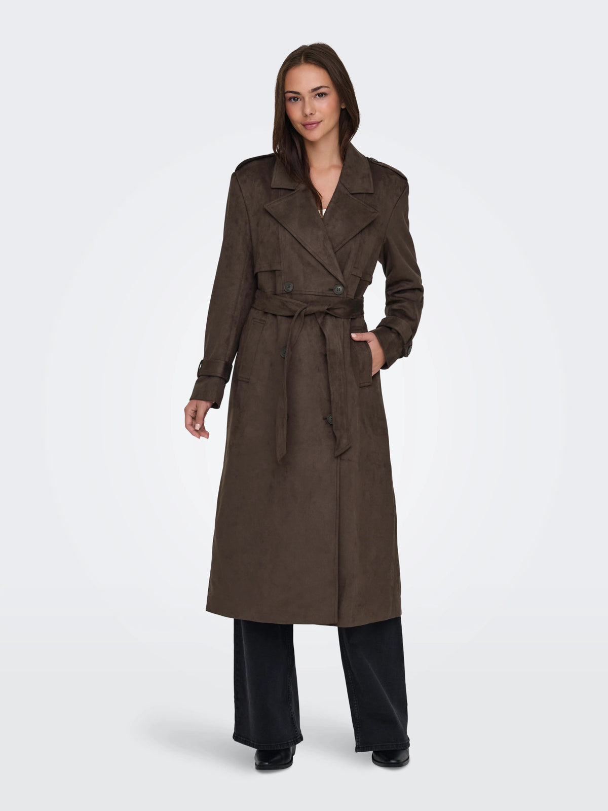 ONLINA LONG FAUX SUEDE TRENCHCOAT PNT