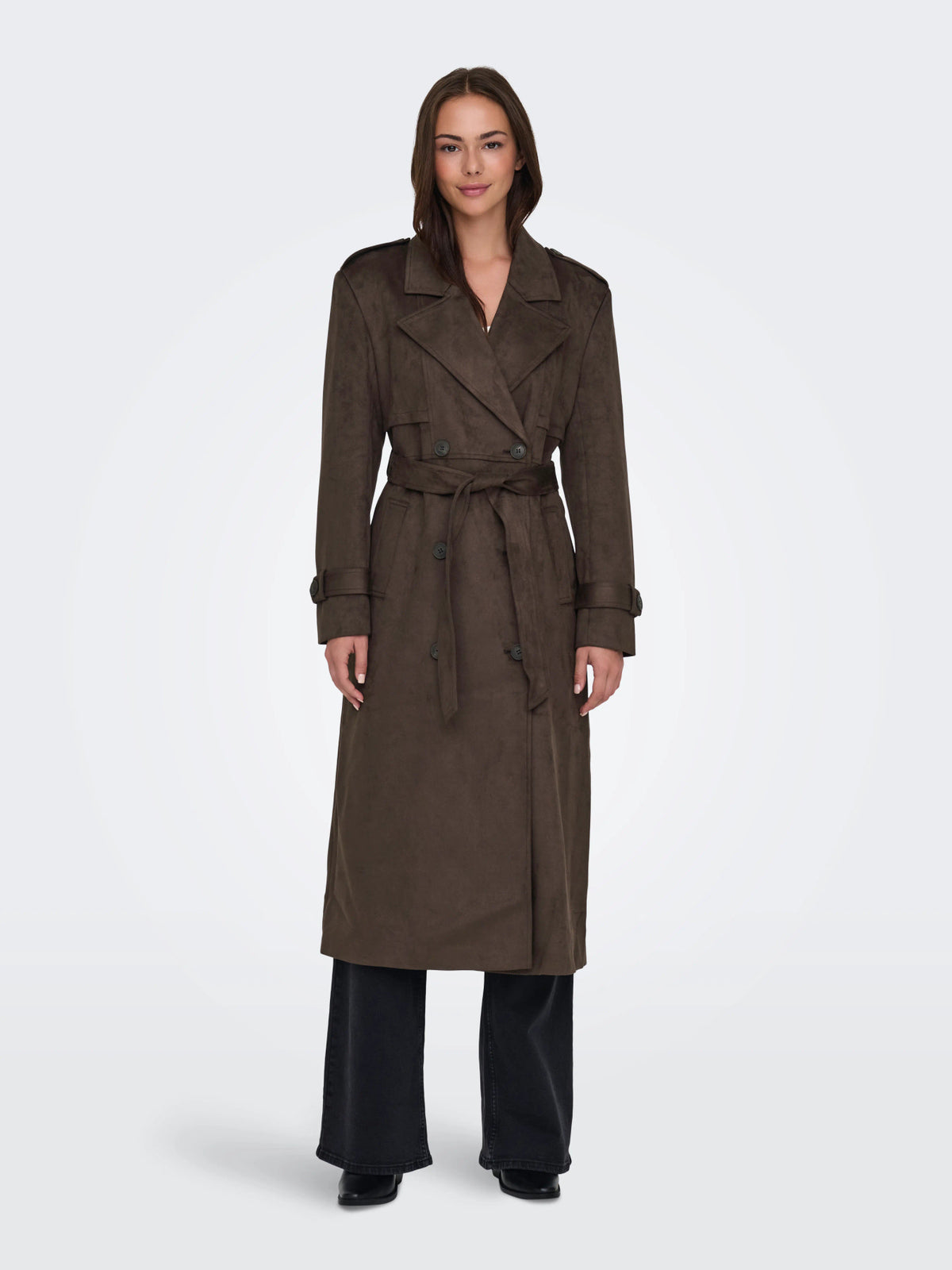 ONLINA LONG FAUX SUEDE TRENCHCOAT PNT