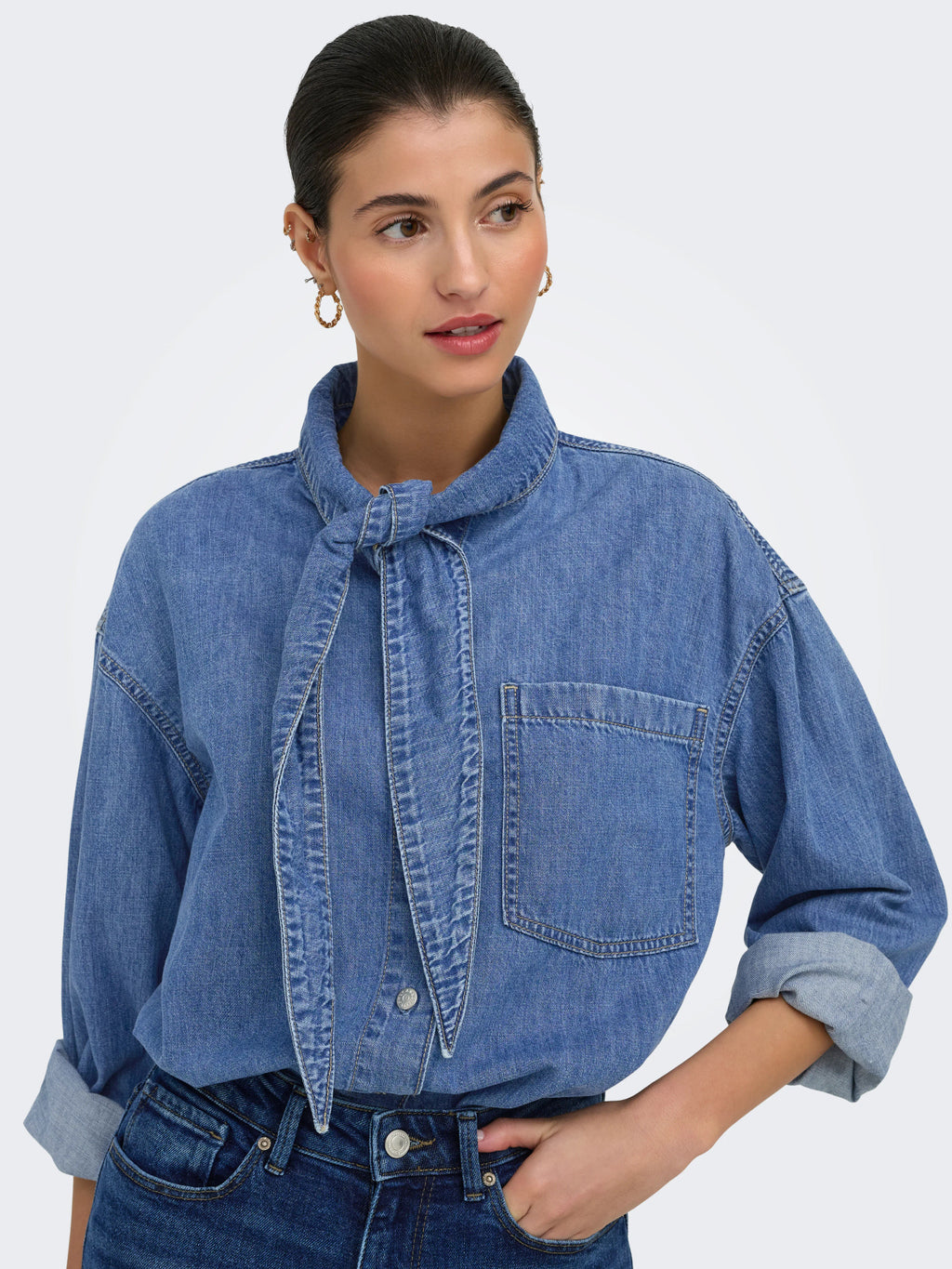 ONLALISIA LS BOW SHIRT DNM AKM