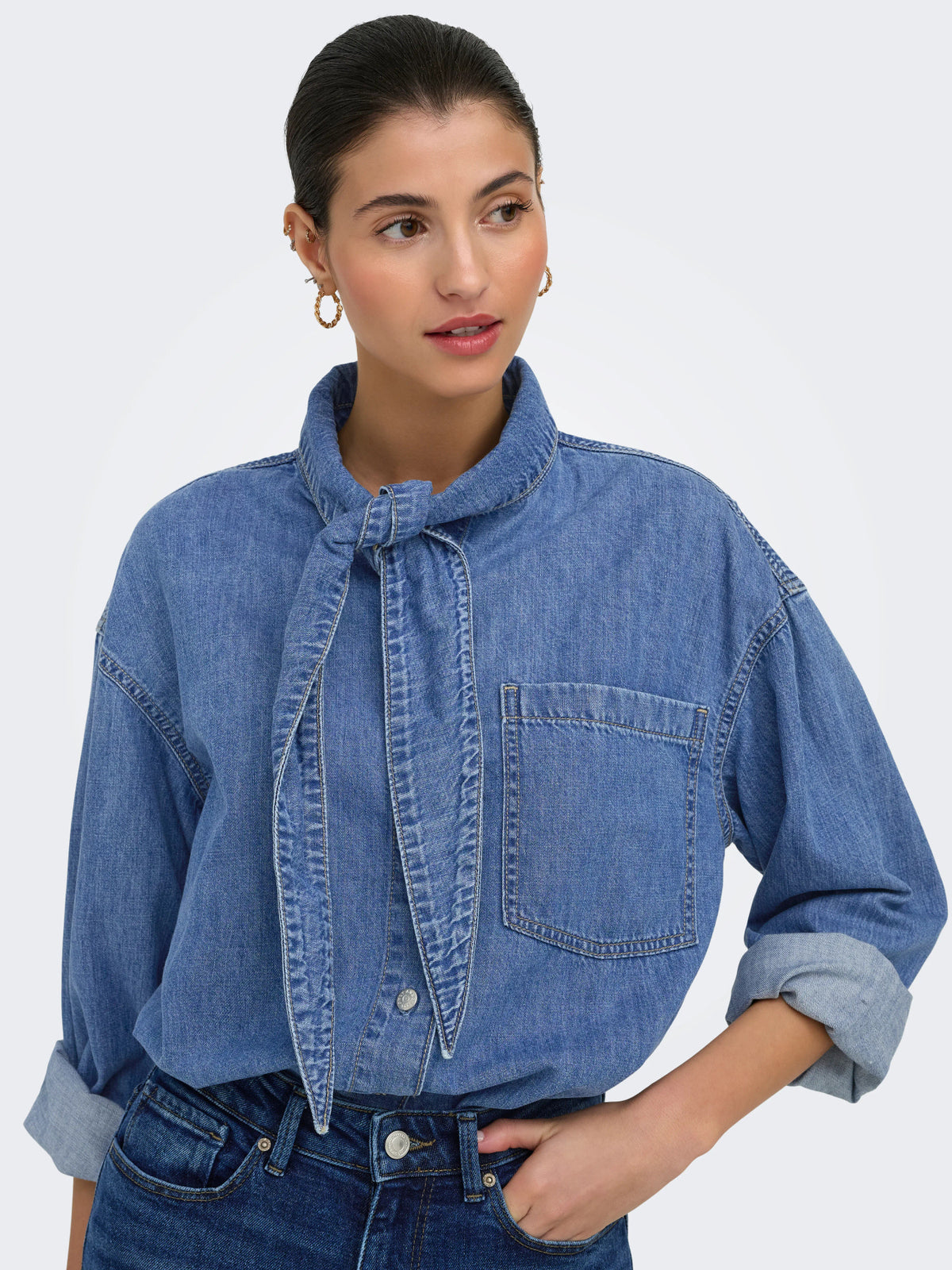 ONLALISIA LS BOW SHIRT DNM AKM