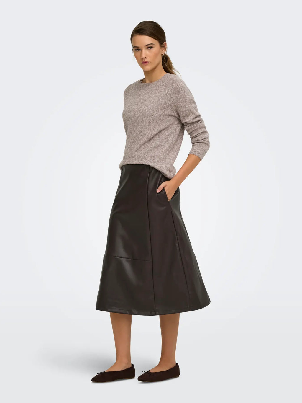 ONLFIBY MW FAUX LEATHER LONG SKIRT PNT