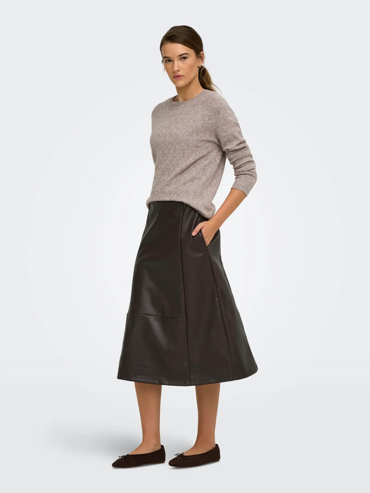 ONLFIBY MW FAUX LEATHER LONG SKIRT PNT